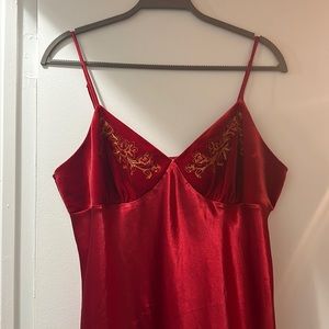 Morgan Taylor intimates red midi slip dress with embroidery